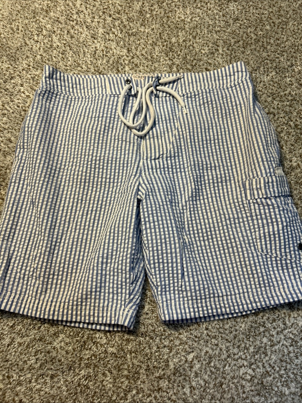 J. Crew Blue and White Seersucker Swim Trunks